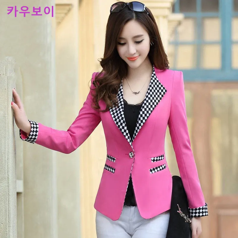 

Office Lady Notched Collar Plaid Women Blazer Single Button Autumn Jacket Suit Casual Slim Female Suits Coat Elegant Outwear