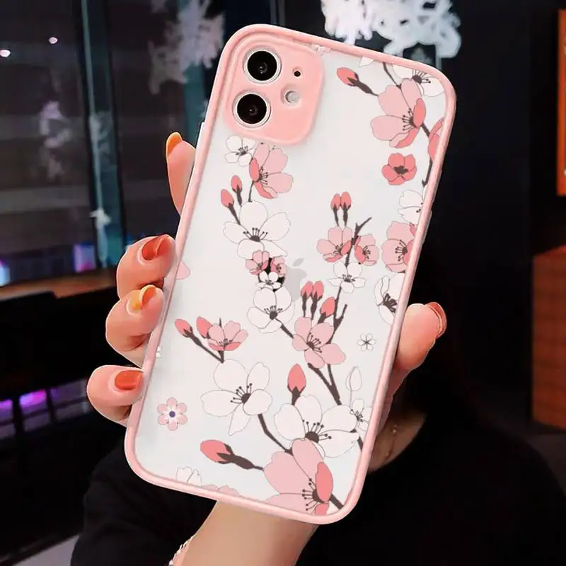 

Cute cartoon daisy flower Phone Case For iPhone 12 11 Mini Pro XR XS Max 7 8 Plus X Matte transparent Pink Back Cover