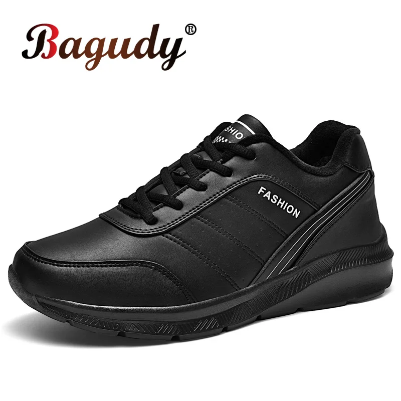 

New 2021 Men Casual Shoes Leather Flat Shoes for Men Plush Warm Lightweight Movement Shoes Autumn winter Fashion men Sneakers