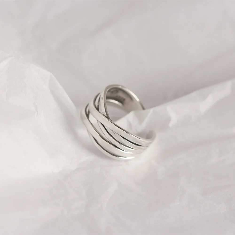 

100% S925 Sterling Silver Love Ring Women INS Minimalist 11MM Wide Cross Adjustable Rings Jewelry Bijoux lady Girl Xmas Gift