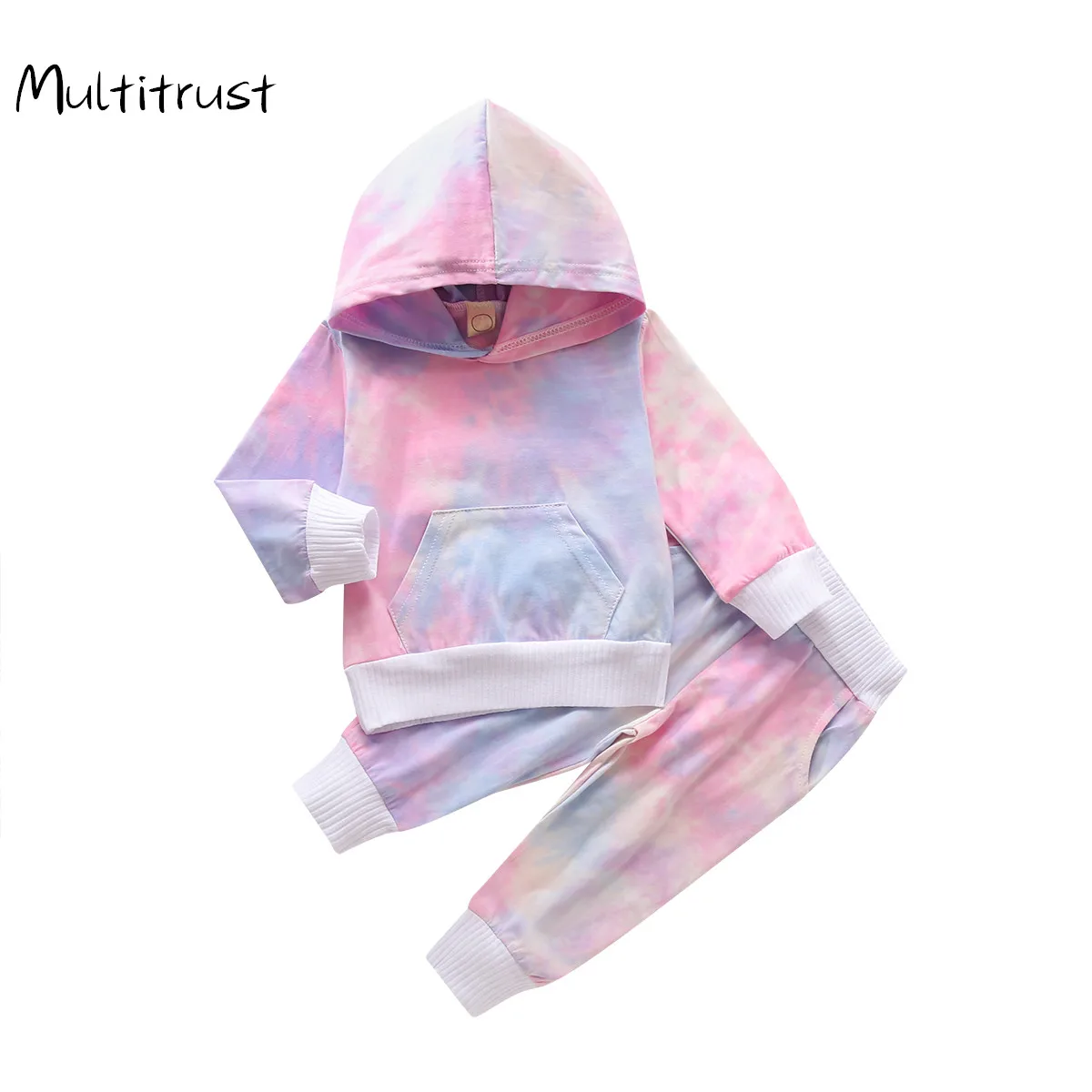 2020 Baby Girl Hoodie Set Tie Dye Printed Long Sleeve Casual Kangaroo Pocket+Pants Outfits Fall Clothes | Детская одежда и обувь