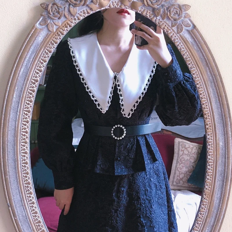 

High Quality French Vintage Jacquard Two Piece Set Women Crop Top Short Jacket Coat + Beading Long Skirt Sets Fashion 2pcs Suits