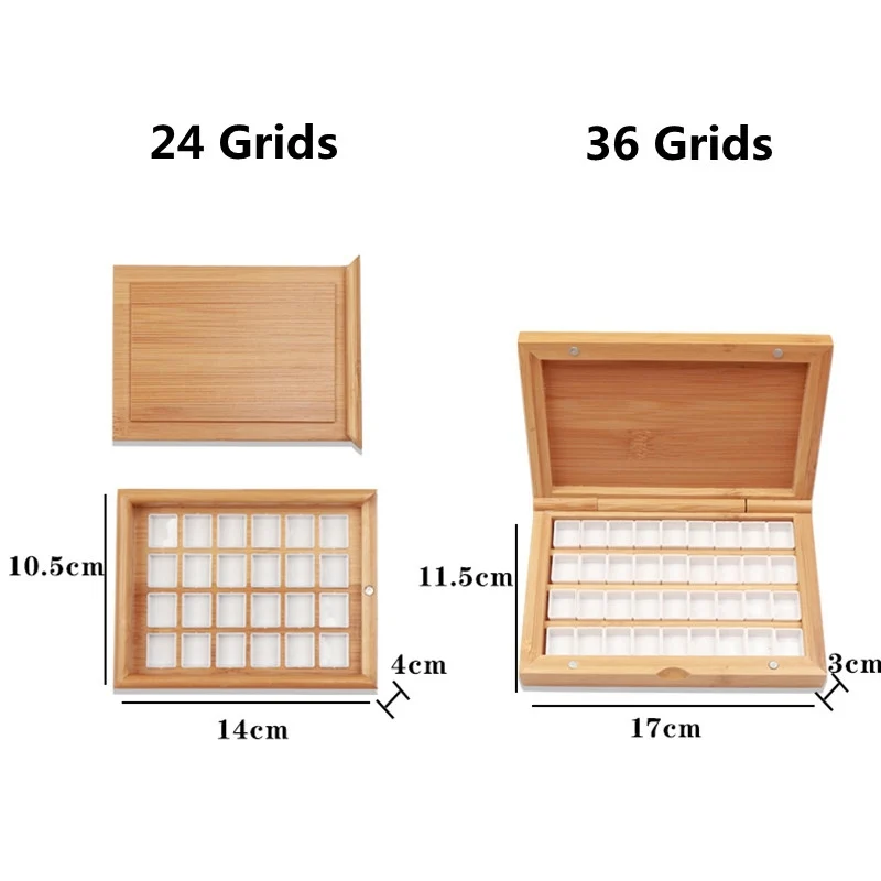 Empty Bamboo Paint Palette With Lid Portable Watercolor Tray Storage Box 24/36 Half Pans for Painting Art Supplies | Канцтовары для