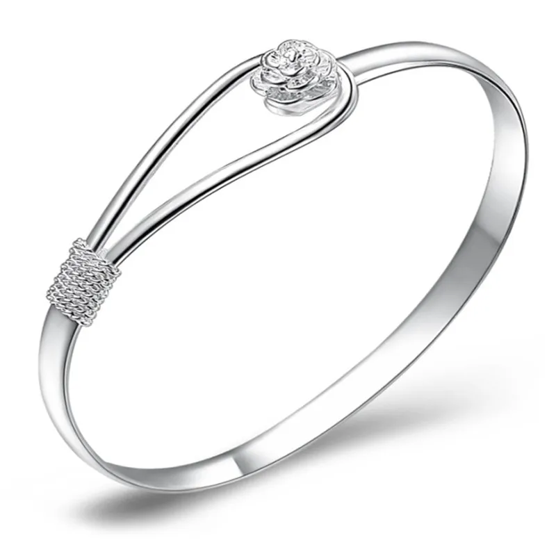 Корейский модный романтичный посеребренный Браслет-манжета с розовыми цветками