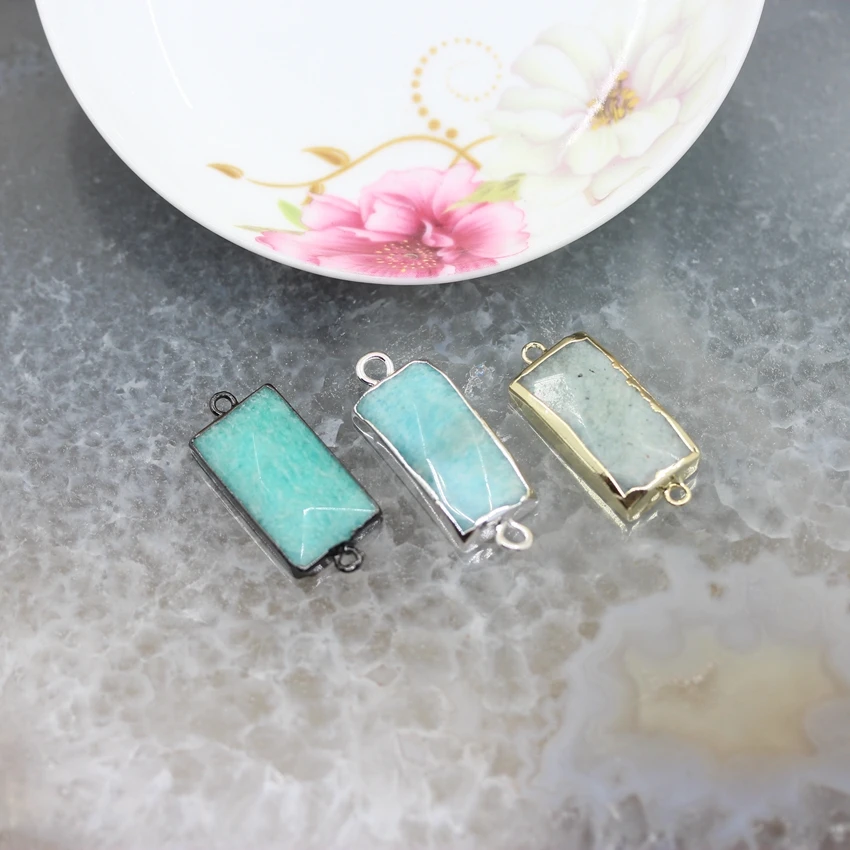 Natural Amazonite Slice gold&ampsilvers&ampGun black Plating Bails Necklace Rectangle connector 5pcs/lot Jewelry Pendants Wholesale |
