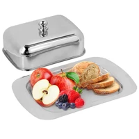 1pc stainless steel butter dish box container cheese server storage keeper tray lid fruit salad cheese dish food container