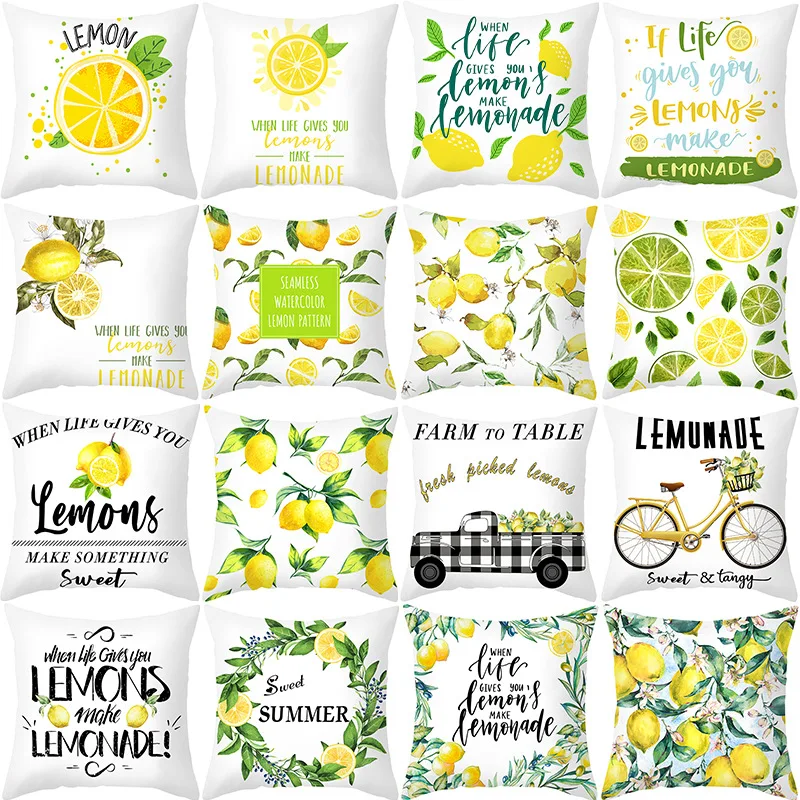 

2021 New Fashionable Home Textile Summer Yellow Lemon Pillow Cover Living Room Decorative Chair Sofa Square Cushion Case for Car