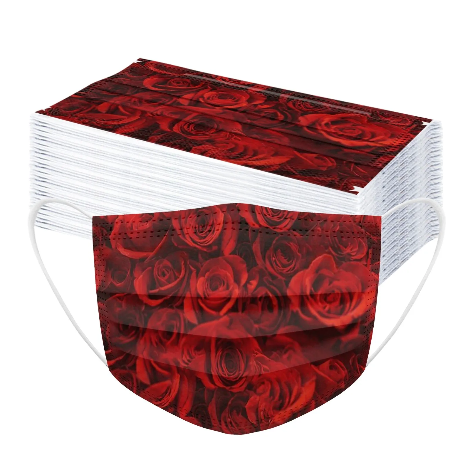 

50pcs Happy Valentine's Day Disposable Mask for Face Couple Adult's Masks Love Heart 3Ply Earloop Protective Mask saint valentin