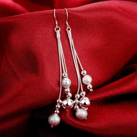 new 2021 jewelry 925 stamp silver color earring high quality fashion woman tassel bead drop earrings holiday gifts