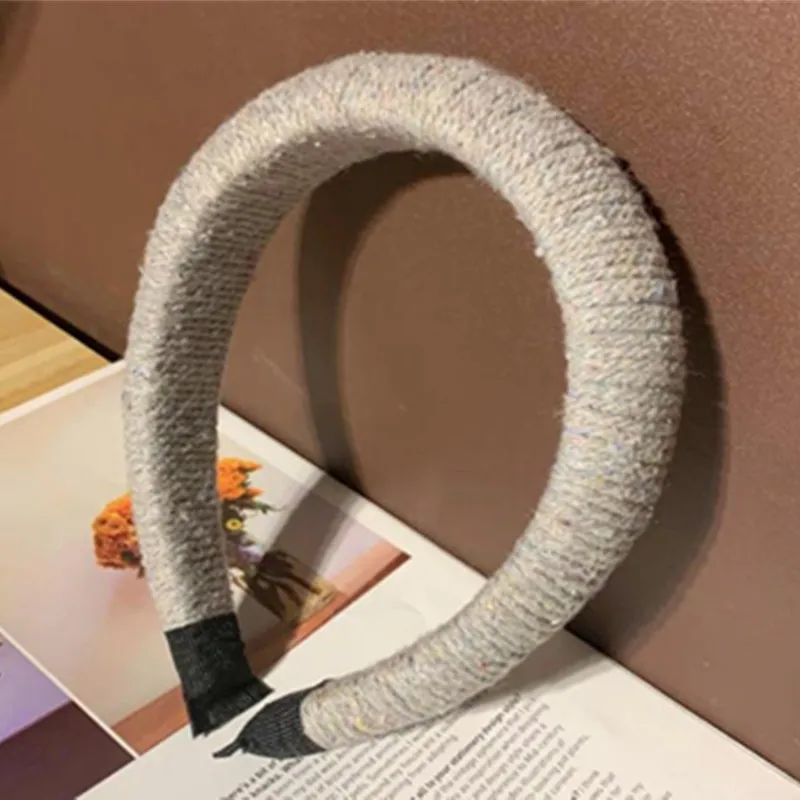 

Handmade Retro Hemp Rope Winding Padded Headband Women New Headdress Wide Head Band Metal Chain Decorated Hairband Ladies