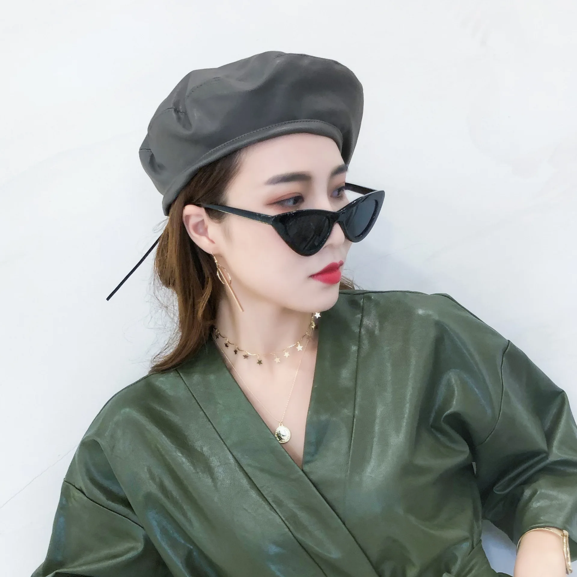 Новая мода Pu кожаный берет шляпа женская зимняя шапка Шапка бини береты девушки