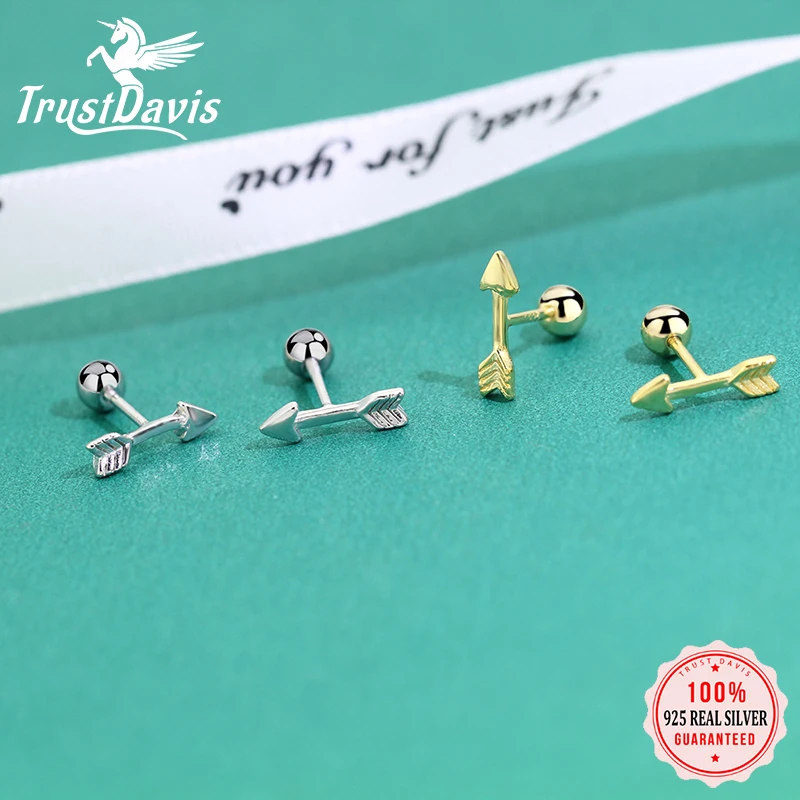 

TrustDavis Real 925 Sterling Silver Earrings Fashion Cute Arrow Beads Screw Stud Earring For Women Wedding Fine Jewelry DA3017