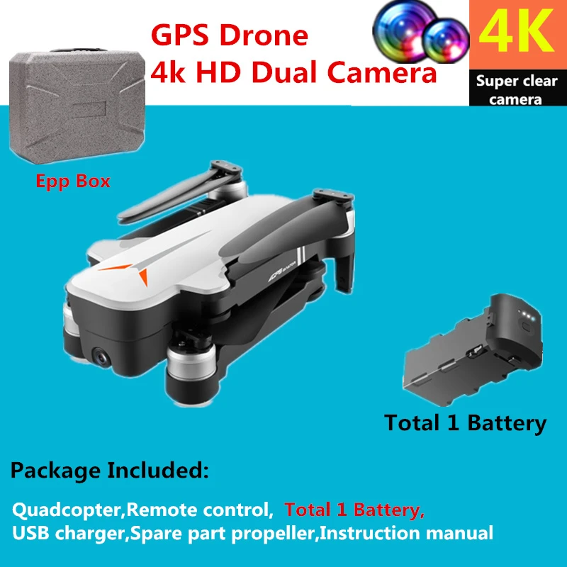 Epp Box 1 Battery RC Дрон GPS с 4K HD Двойная камера жеста складной контроль Квадрокоптер с 5G Wifi камера Fly 23mins Dron VS F11 Zen-K1 SG906 - Цвет: Epp Box 1 Battery
