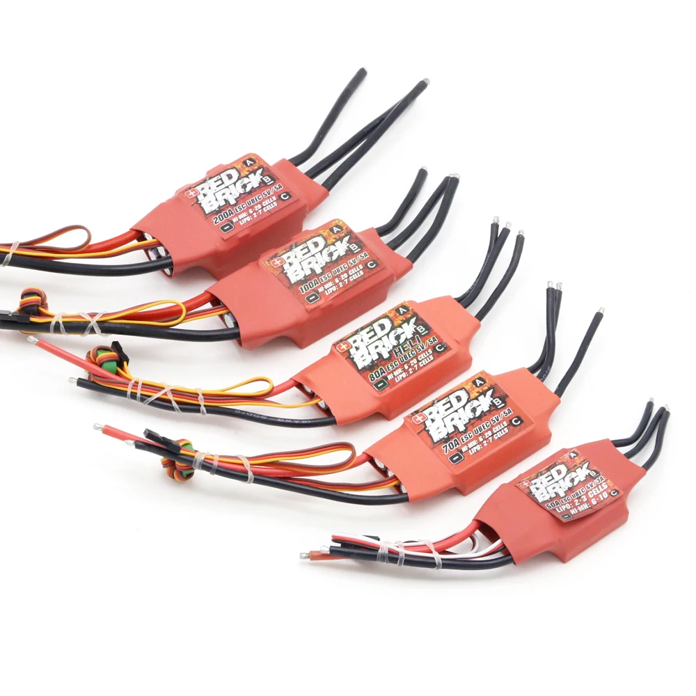 

Red Brick 50A/70A/80A/100A/125A/200A Brushless ESC Electronic Speed Controller 5V/3A 5V/5A BEC for RC Boat FPV Multicopter
