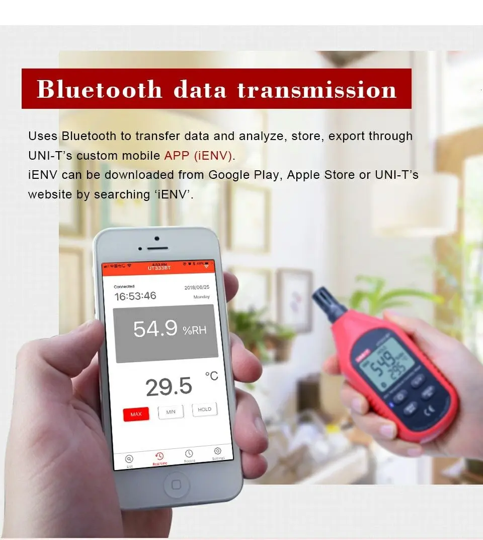 UT333BT цифровой измеритель влажности UT363BT мини Анемометр UT383BT осветитель UT353BT цифровой измеритель звука/Подключение Bluetooth