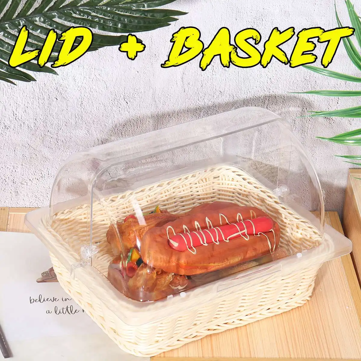 

Rectangle PC Food Display Basket Dessert Fruit Tray Bread Storage Basket With Clear Dome Cover For Wedding Kitchen Home Decor