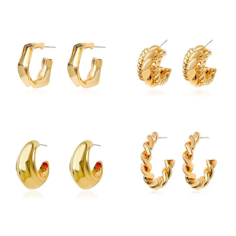 

Punk Gold Color Stud Earrings for Women Retro Exaggerated Geometric C-shaped Twist Earring Fashion Hip Hop Wedding Jewelry Gift