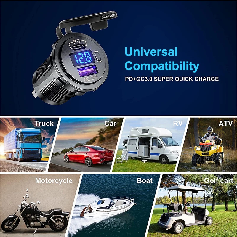 Автомобильная USB-розетка PD Type-C QC3.0 12 В/24 В автомобильное зарядное устройство