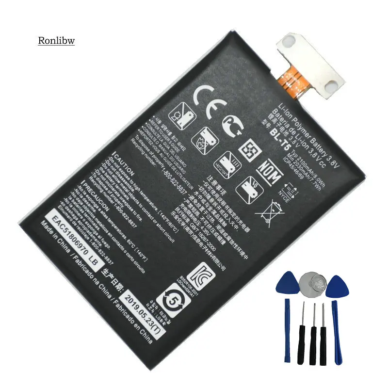 With tools Ronlibw BL-T5 BLT5 2100 мАч батарея Замена для LG Optimus G E971 E973 E975 Google Nexus 4 E960 телефон батарея - Цвет: With tools
