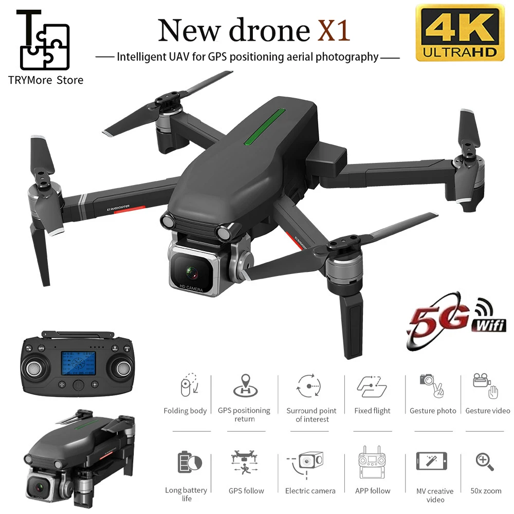 Радиоуправляемый Дрон TRY X1 с Gps Hd 4k камерой 5g Wi Fi бесщеточный дистанционный