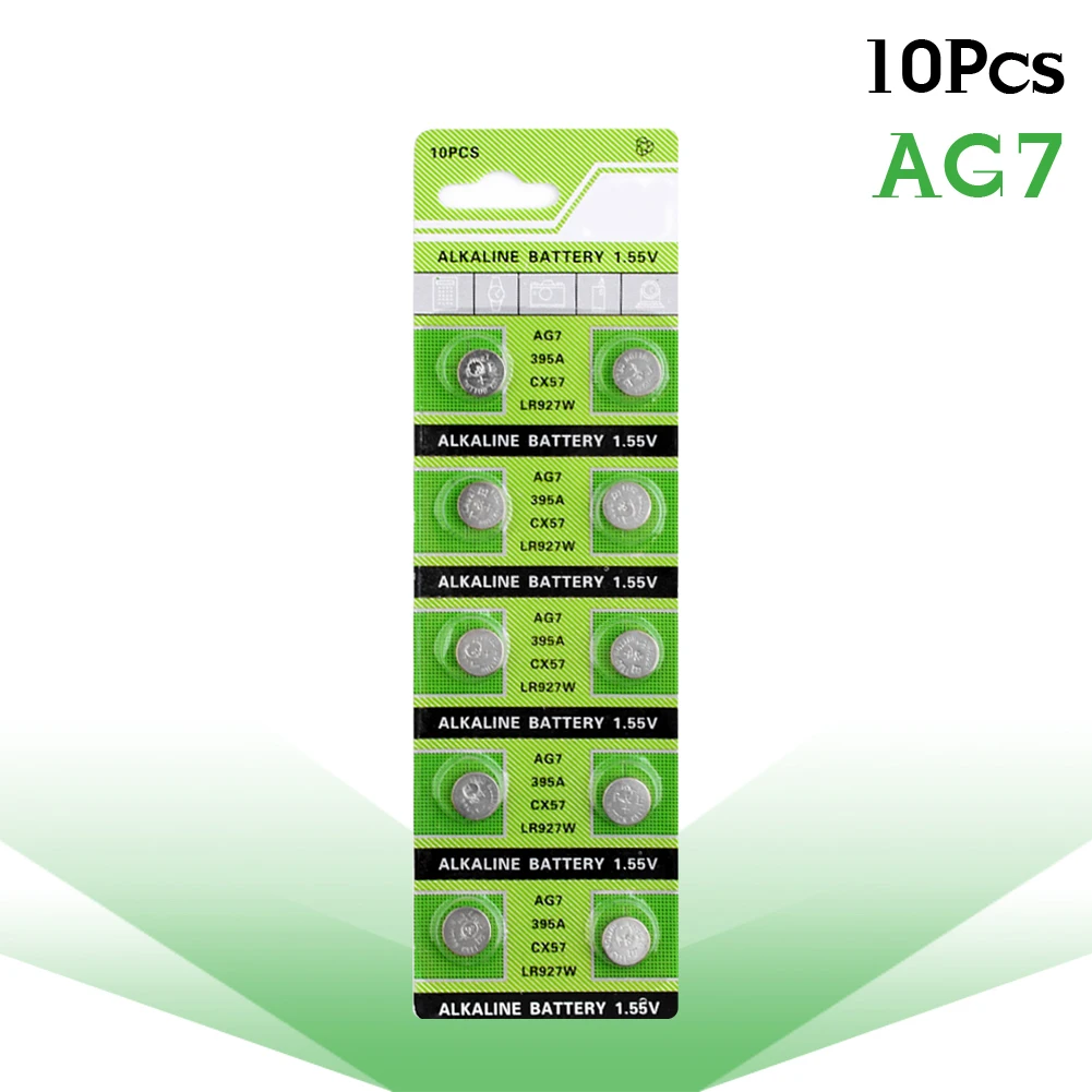 

10pcs/lot 1.55V AG7 LR927 LR57 395A Cell Coin Alkaline Battery SR927W 399 GR927 For Cholesterol Testing Meters Button Batteries