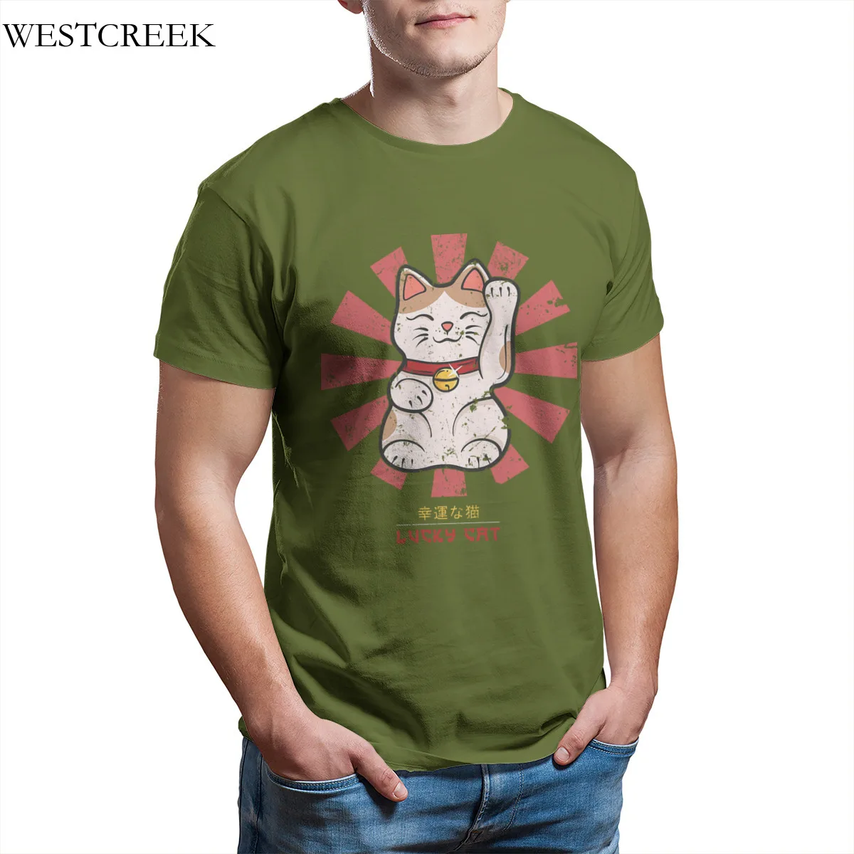 

Wholesale Men's T-Shirt Lucky Cat Retro Japanese Print Punk Anime Mens Clothes 34750