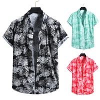 tropical print hawaiian shirts men harajuku daily summer short sleeve shirt slim fit cotton linen beach wear casual shirt male