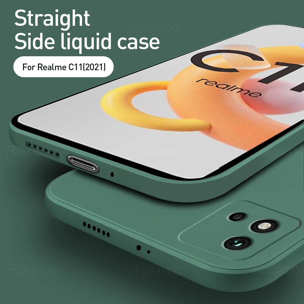 luxury original square liquid silicone case for oppo realme c11 2021 shockproof soft phone cover shell funda for realmy c 11 11c free global shipping