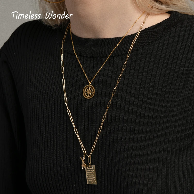 Timeless Wonder Titanium Letter Rabbit Sunburst Chains Necklace Women Stainless Steel Jewelry Punk Boho Gothic Ins Designer 2127 | Украшения