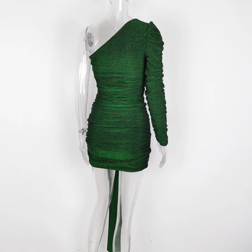 Женское вечернее платье Karlofea блестящее мини на одно плечо с рюшами для дня