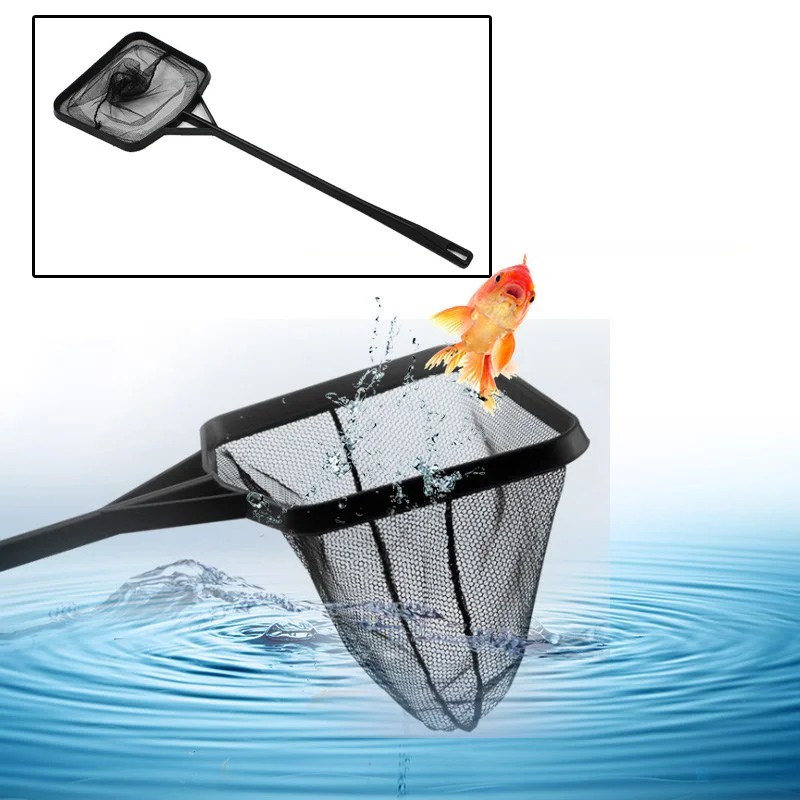 Black Portable Long Handle Square Aquarium Fish Tank Landing Net Fishing Floating Objects Cleaning Tools | Дом и сад