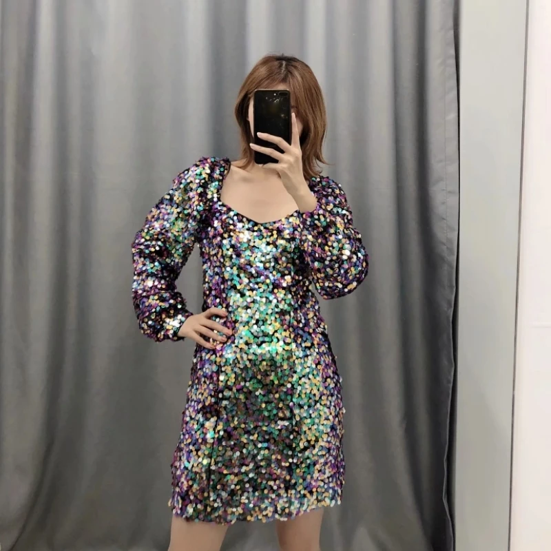 Новинка 2020 женское винтажное мини платье с квадратным воротником и