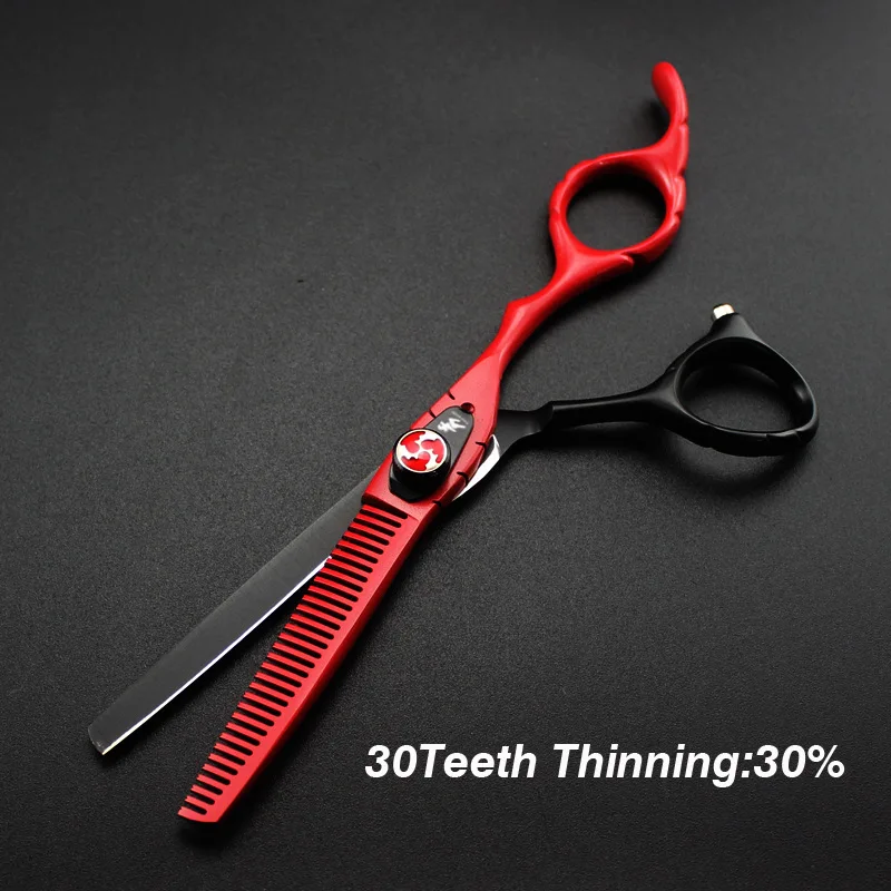 6 inch Cutting Thinning Styling Tool Hair Scissors black &amp red Japan 440c Salon Hairdressing Shears Regular Flat Teeth Blades | Красота и