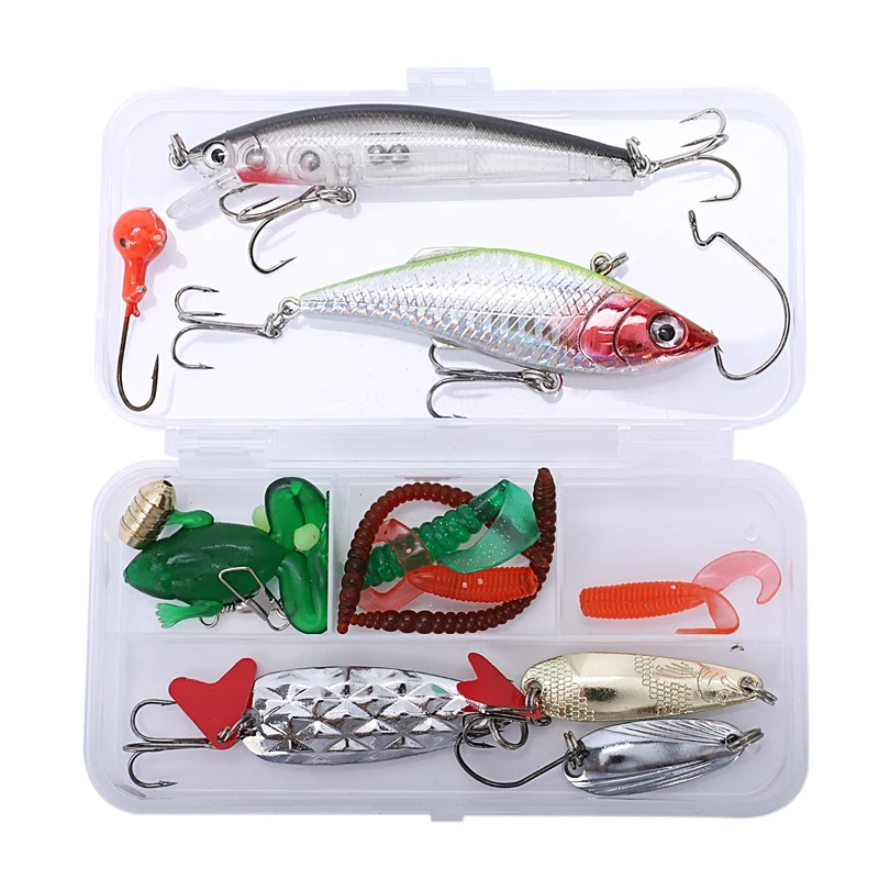 

21 шт. рыболовные приманки комплект смешанные приманки Minnow плоскогубцы сцепление ложка крючки для мягкой приманки комплект в коробке искусс...