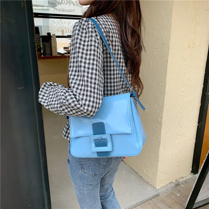 

2021 New Women's Single Shoulder Large Capacity Ladies Messenger Bag Blue PU Leather Ladies Fashion Messenger Bag