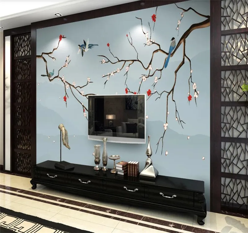 Настенные обои на заказ семейный фон для стены Новый китайский стиль цветы и