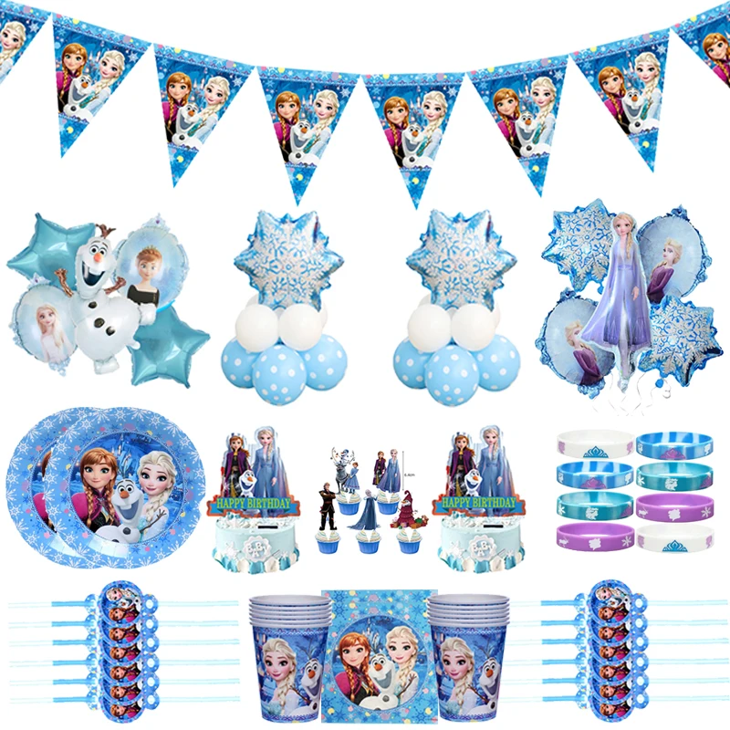 

122pcs Disney Frozen Party Supplies Girls Happy Birthday Party Decoration Dispossble Tableware Set Balloons Decor For Kids Gifts