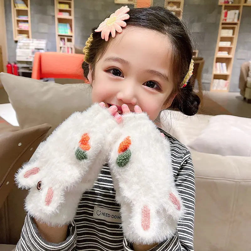 Girl Message Bag Luxury Brand Boys And Girls Children’s Five-finger Baby Cashmere Cute Thick Flip Gloves