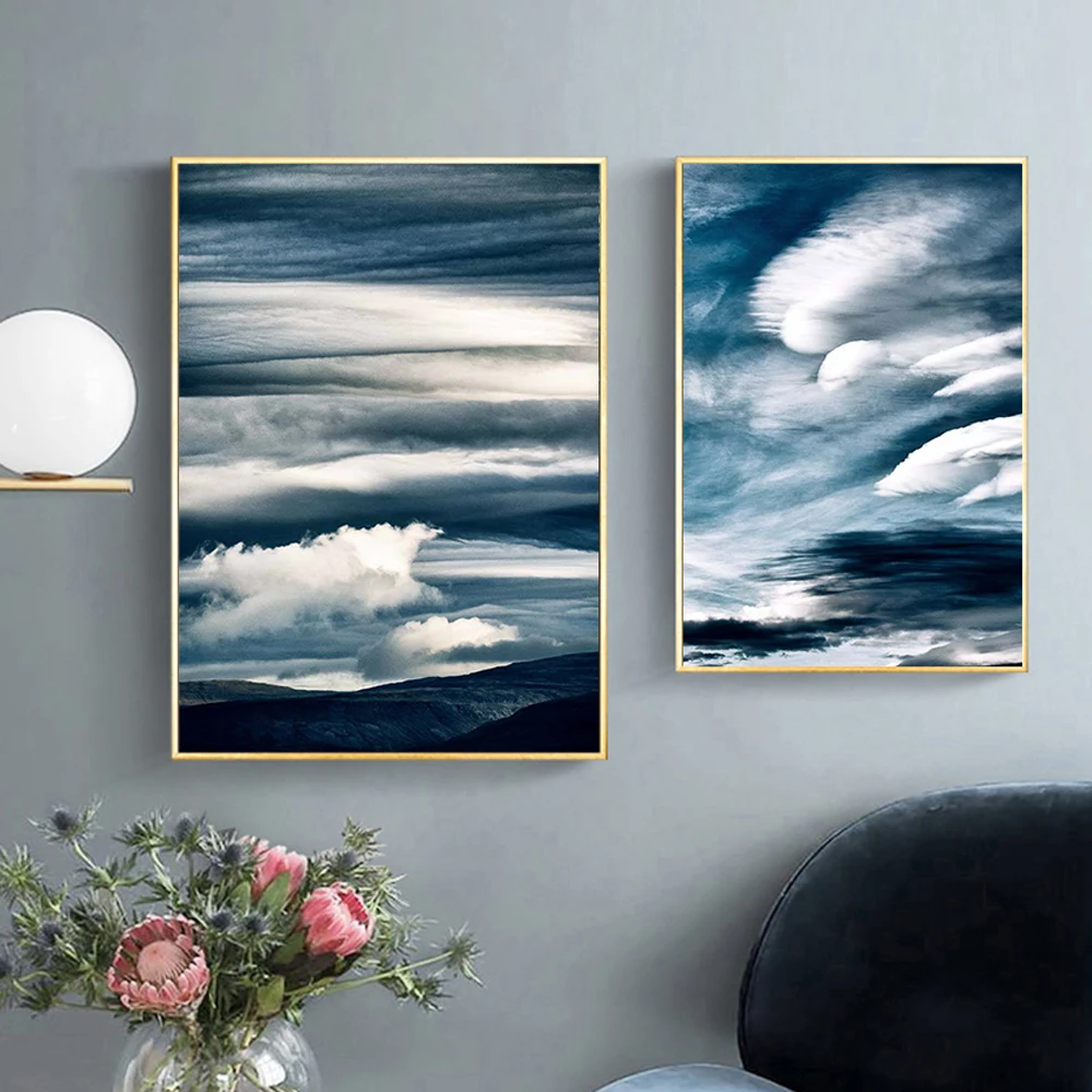 Фото Скандинавский пейзаж синее небо искусство холст живопись плакаты и принты