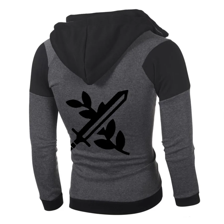 

Men's warm stitching hooded top + pants, autumn and winter, casual V-neck long-sleeved clothing, hoodies, hoodies, trousers