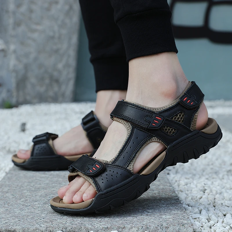 

Genuine Leather Men sandals Summer Men's Sandals handamde sewing outdoor leisure breathable Fashion Sandals man Slippers