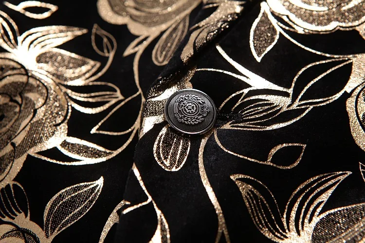 Для мужчин s с цветочным узором в виде роз Золотое Платье Комплекты Slim Fit костюм