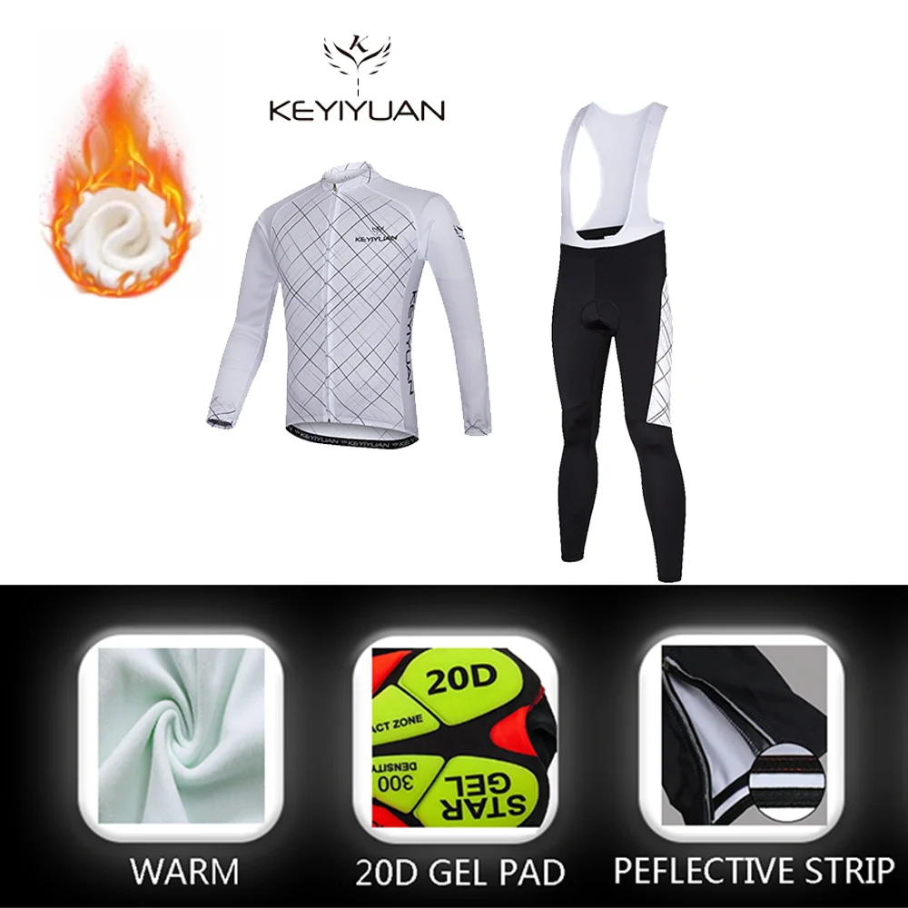 

KEYIYUAN 2022 New Winter Fleece Man Cycling Jersey Suit Mountian Bicycle Clothes Racing Bike Clothing Outdoor MTB Sports Set