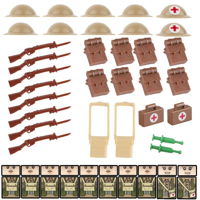 WW2 Британский военные строительные блоки кирпичные Minifigs медицинские солдат
