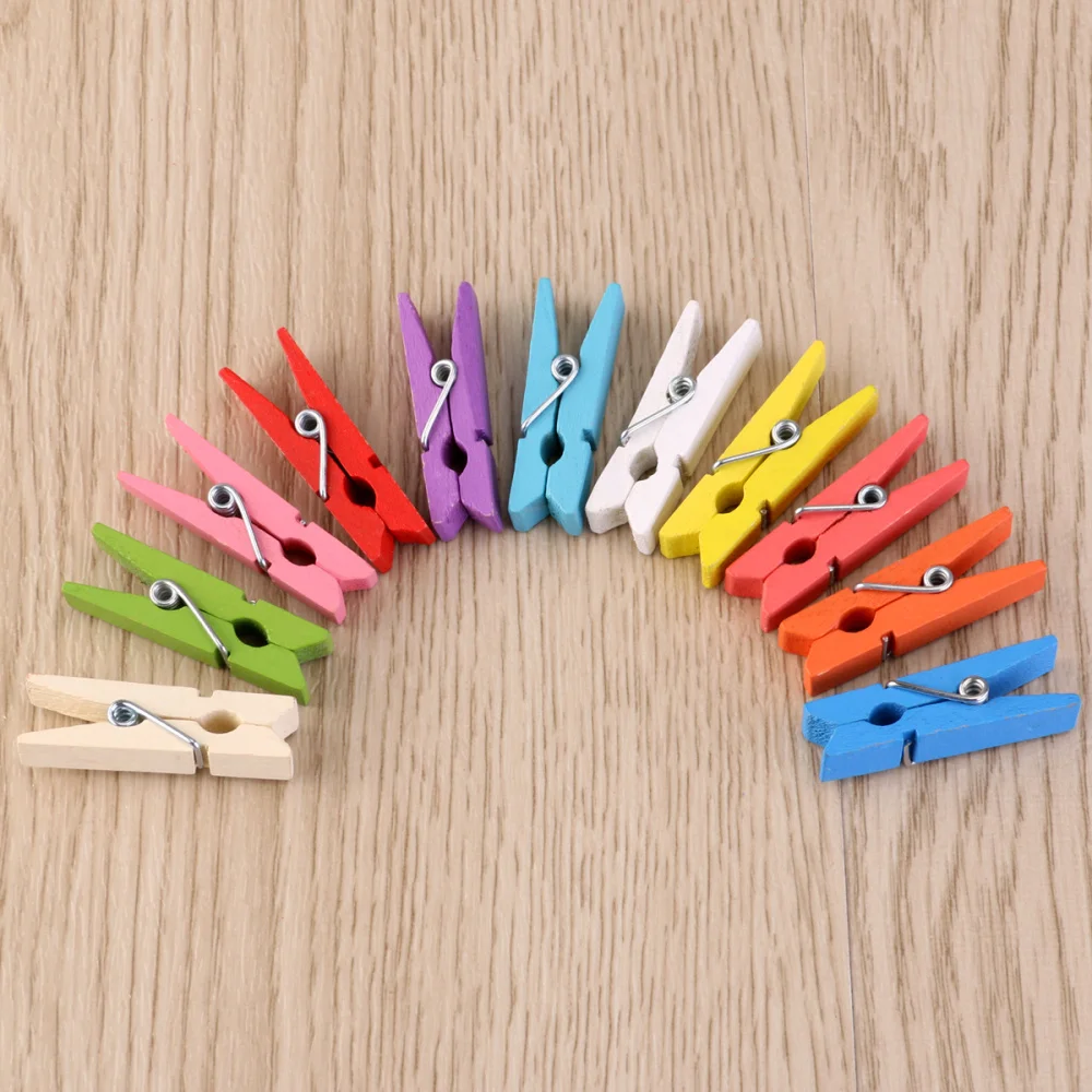 

OUNONA 100pcs 3.5cm Mini Wooden Photo Clips Clothespins for DIY Decorations