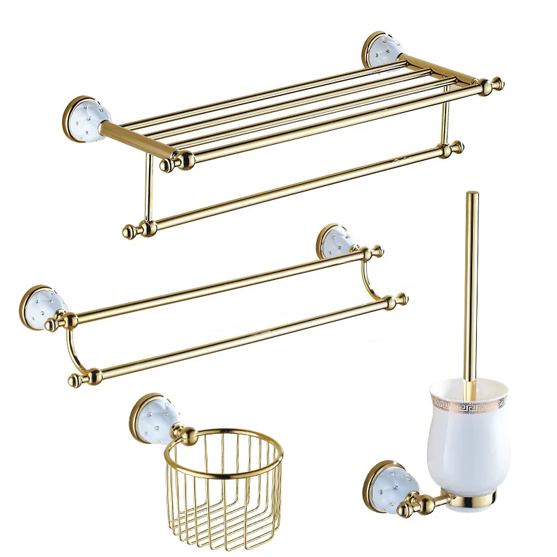 bathroom set diamond inlaid bathroom fixture toilet brush holder vacuum coating hardware gold accesorios para bano dorados free global shipping