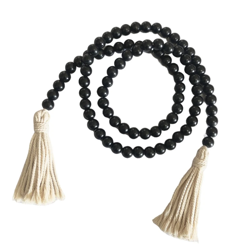 

Bohemia Farmhouse Rustic Country Wall Hanging Crafts Wood Bead Garlands with Tassels Handmade Decor Prayer Beads Tiered Tray
