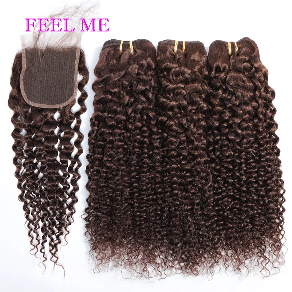 Филми бразильские кудрявые вьющиеся человеческие волосы пряди с закрытием #2