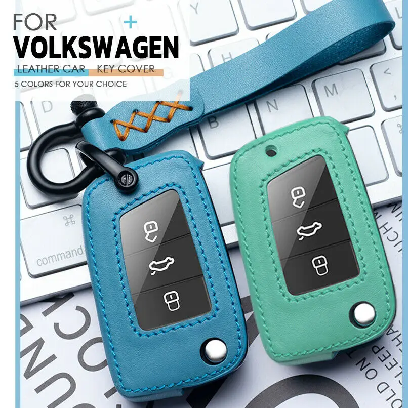 Кожаный чехол для ключа Volkswagen VW Golf 7 GTI R MK7 Tiguan Skoda Octavia A7 Karoq Seat Leon Ibiza Key Portect|Футляр