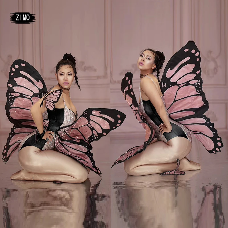 Christmas costume drag queen festival black butterfly wings accessories rhinestone dance clothes women with tail stage cosplay |
